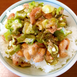 納豆➕オクラに梅和えのせご飯
